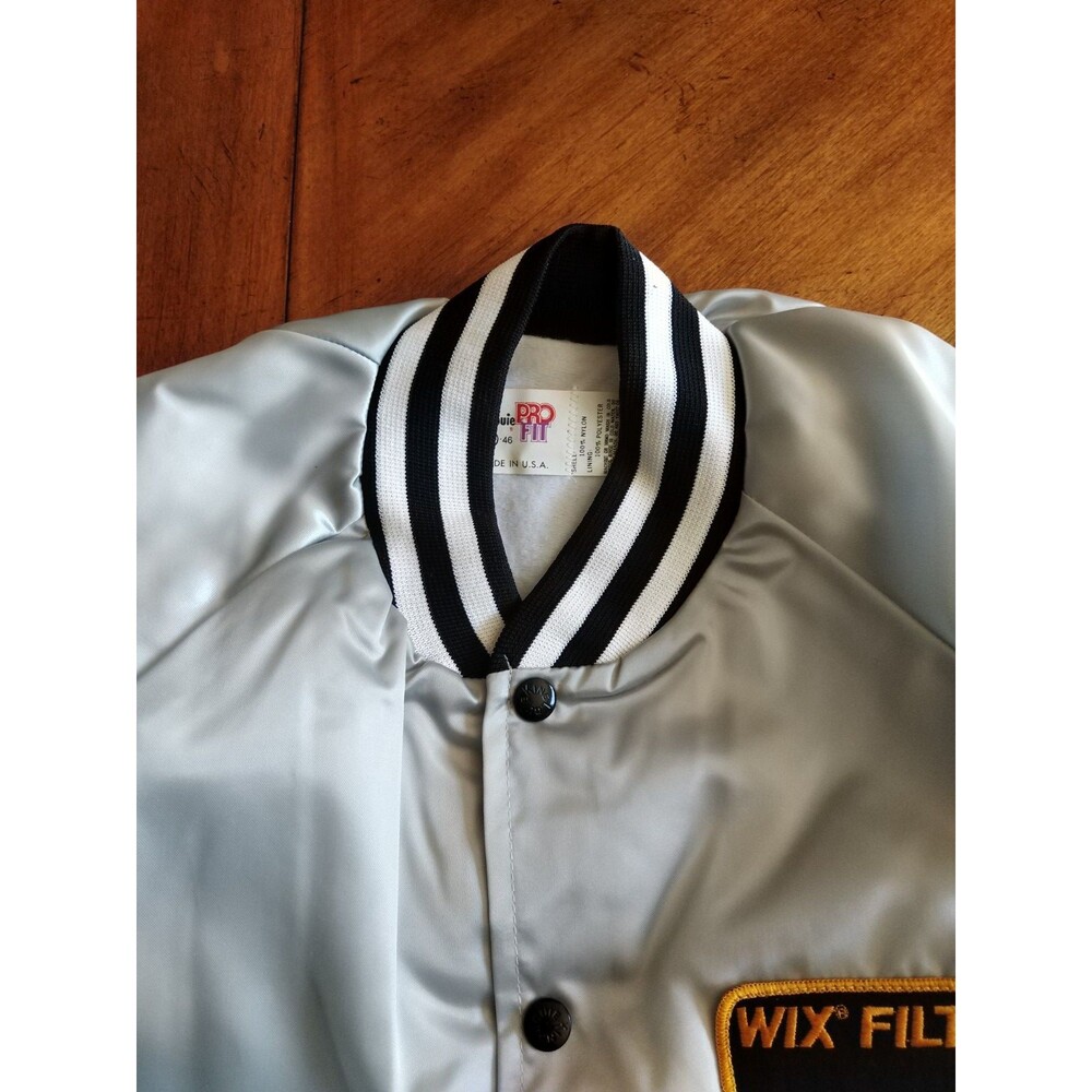 Vintage King Louie Pro Fit Silver Bomber Jacket Adult Large Nylon USA Wix Filter - Picture 14 of 16